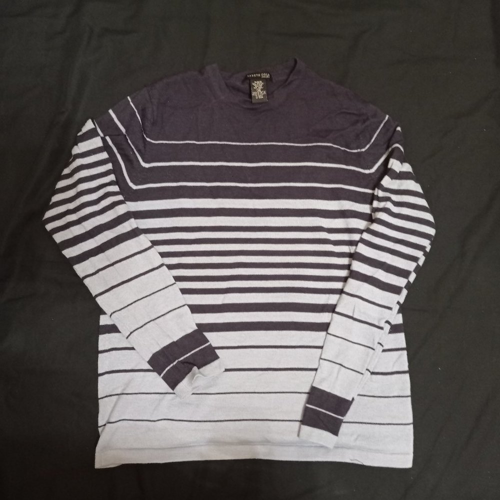Kenneth Cole New York Mens Sweater Purppe White Stripe Size M 50% Wool